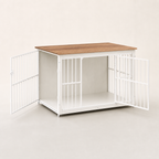 Premium Dog Crate Furniture | Kennel End Table – Rustic Brown & White