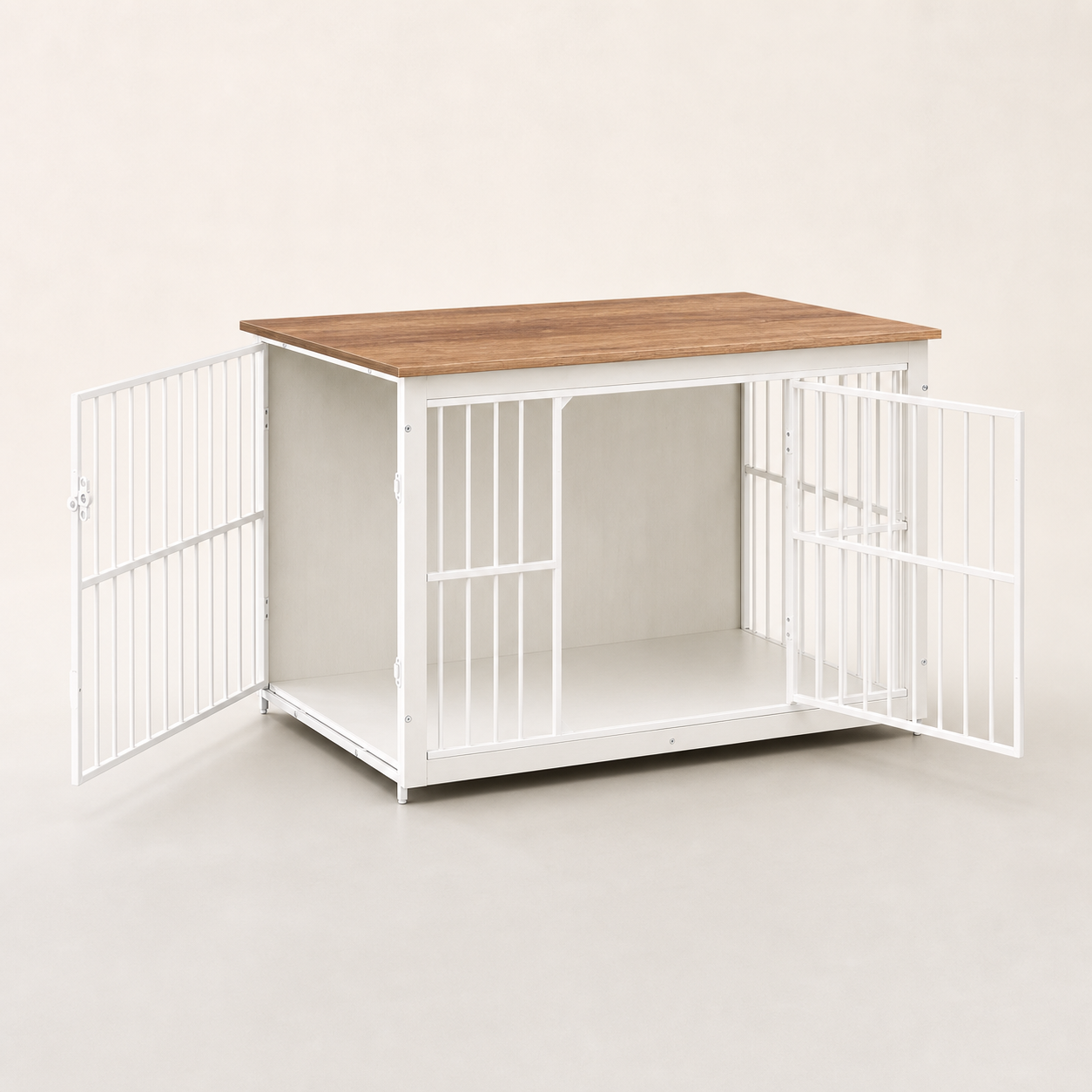 Premium Dog Crate Furniture | Kennel End Table – Rustic Brown & White