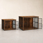 Premium Dog Crate Furniture | Kennel End Table – Rustic Brown & White