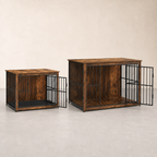 Premium Dog Crate Furniture | Kennel End Table – Rustic Brown & White